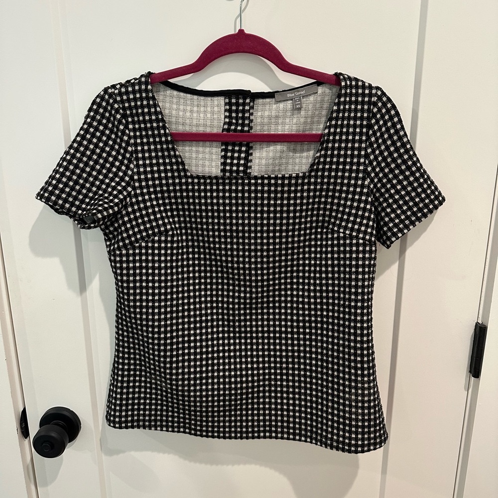 Anthropologie Gingham Top with Back Button Detail